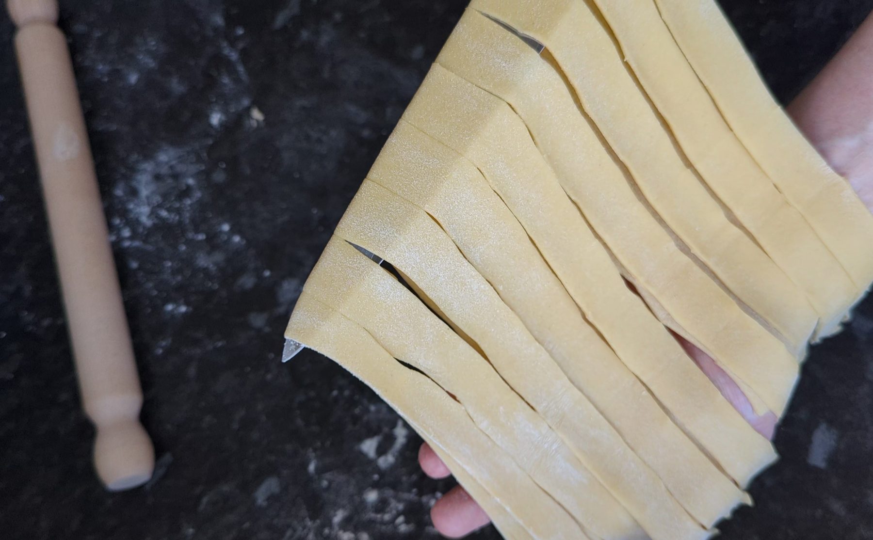 Fresh tagliatelle rolled by hand